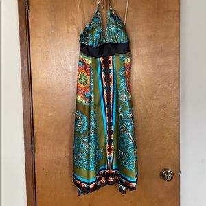 Vintage NWT Satin Backless Halter Handkerchief Dress